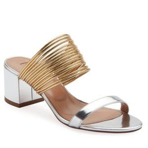 $593 Sz 37 6.5 Aquazzura Rendez Vou Metallic Mirrored Slide Sandal